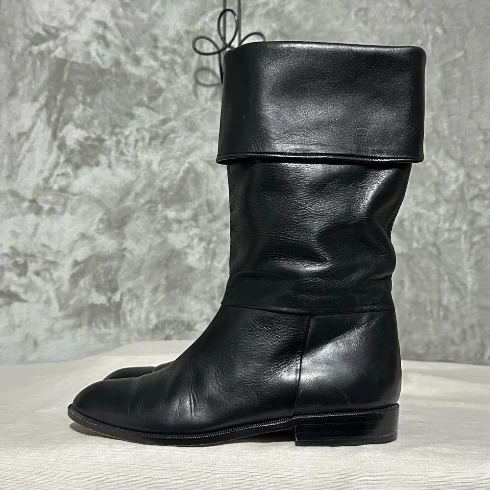 Bruno Magli Black Leather Mid Calf Dress Boots Womens 5.5B Baccara Made In Italy